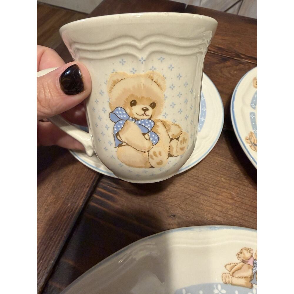 Tienshan Stoneware Country Bear Dinner &salad plates, cups & saucers set of 2 ea - Picture 8 of 16